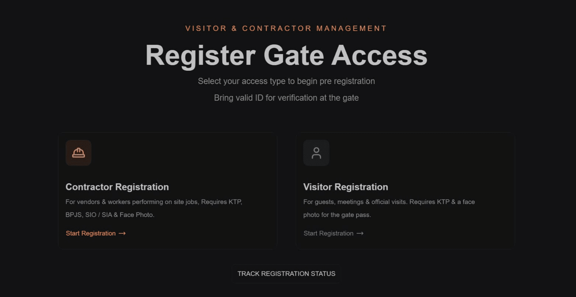 Register Gate Access landing page